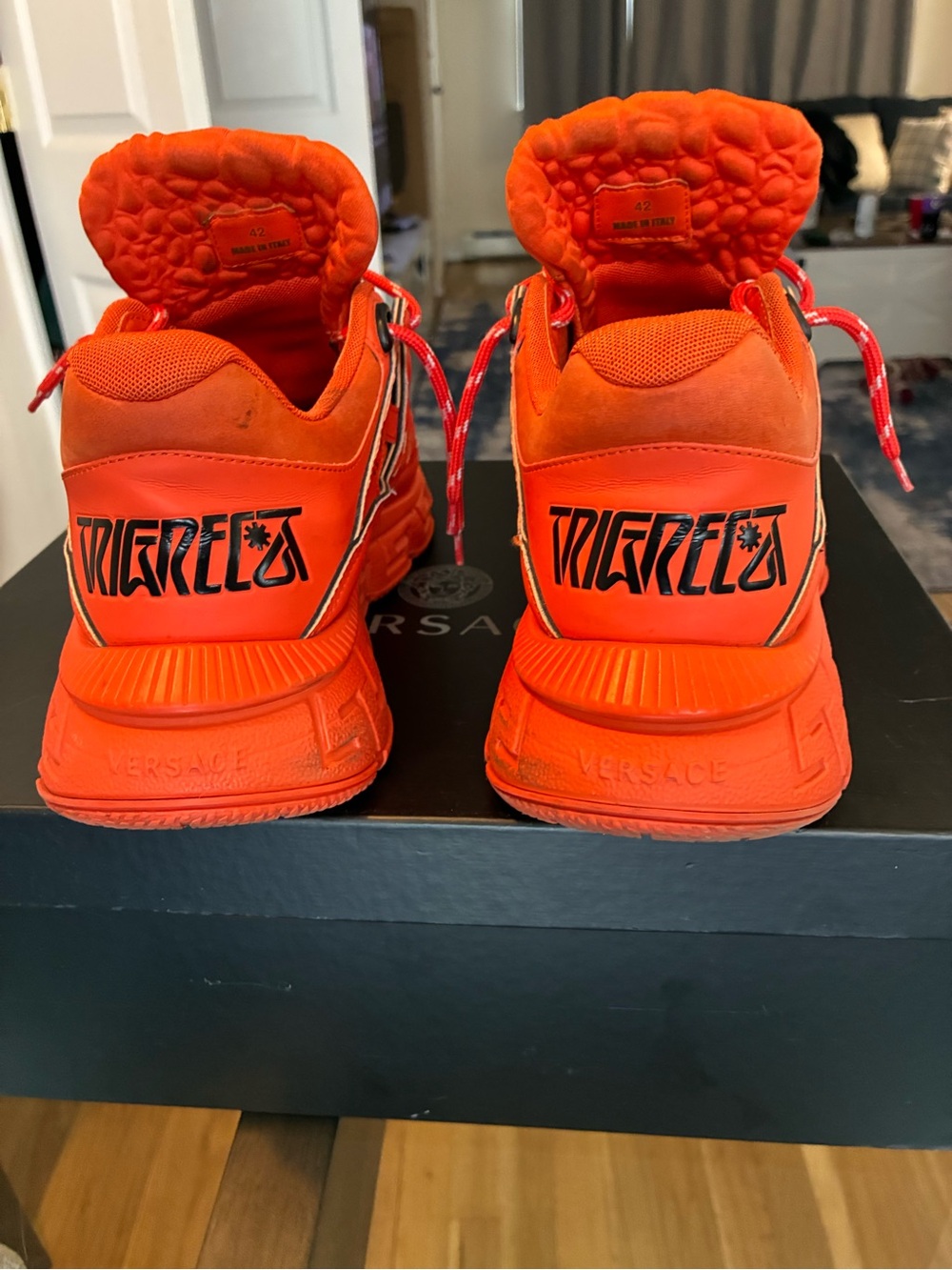 Versace Kids Bright Orange Logo Heel Sneakers